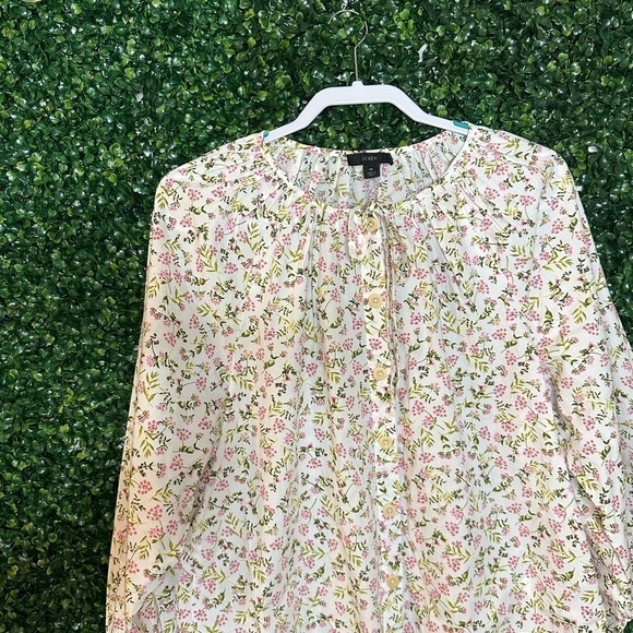 J Crew Tie-Sleeve Button-Front Poplin Top Meadow Floral Size M - Picture 3 of 15